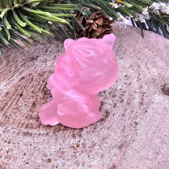 Nature Rose Quartz Hand Carved 2" Sleeping Unicorn Figure - Picture 8 of 10